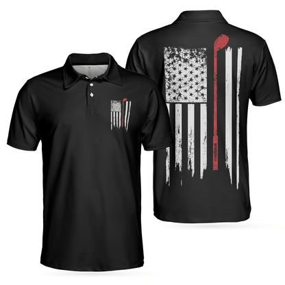 Golf Men Polo Shirt, Black And White American Flag Golf Clubs, Golf Nation Polo Shirt For Men - Gift For Golf Lovers, Golfers - Amzanimalsgift