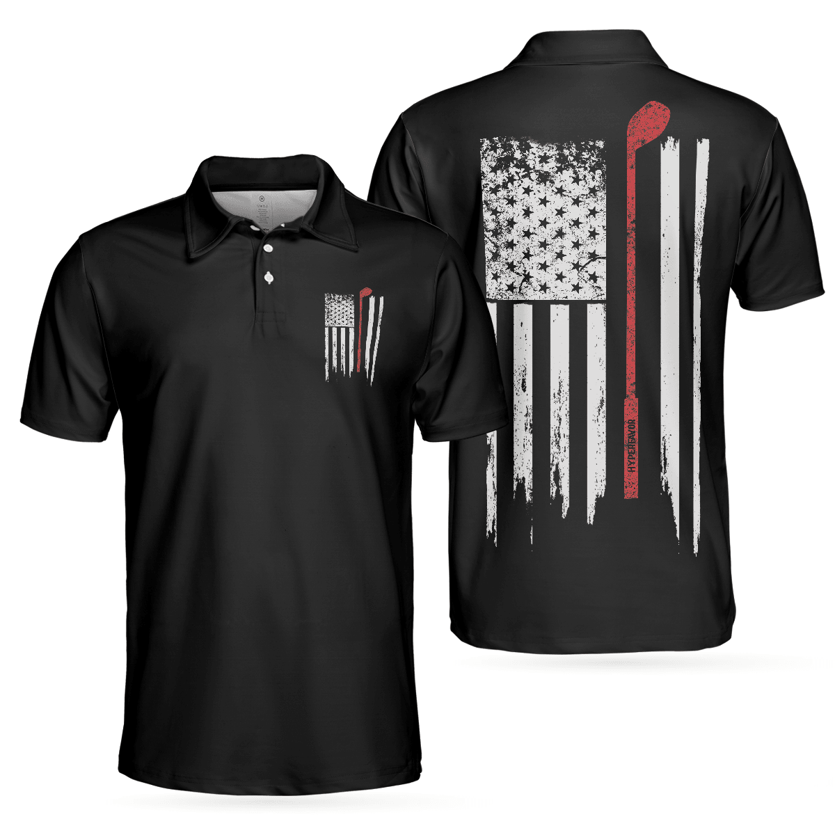 Golf Men Polo Shirt, Black And White American Flag Golf Clubs, Golf Nation Polo Shirt For Men - Gift For Golf Lovers, Golfers - Amzanimalsgift