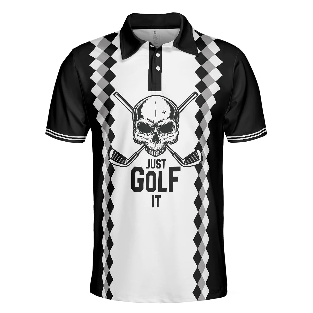 Golf Men Polo Shirt, Black And White Argyle Pattern Polo Shirt, Just Golf It Skull Golf Shirt For Men - Gift For Golfers, Golf Lovers - Amzanimalsgift
