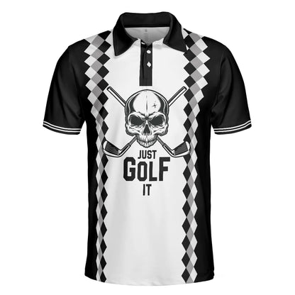 Golf Men Polo Shirt, Black And White Argyle Pattern Polo Shirt, Just Golf It Skull Golf Shirt For Men - Gift For Golfers, Golf Lovers - Amzanimalsgift