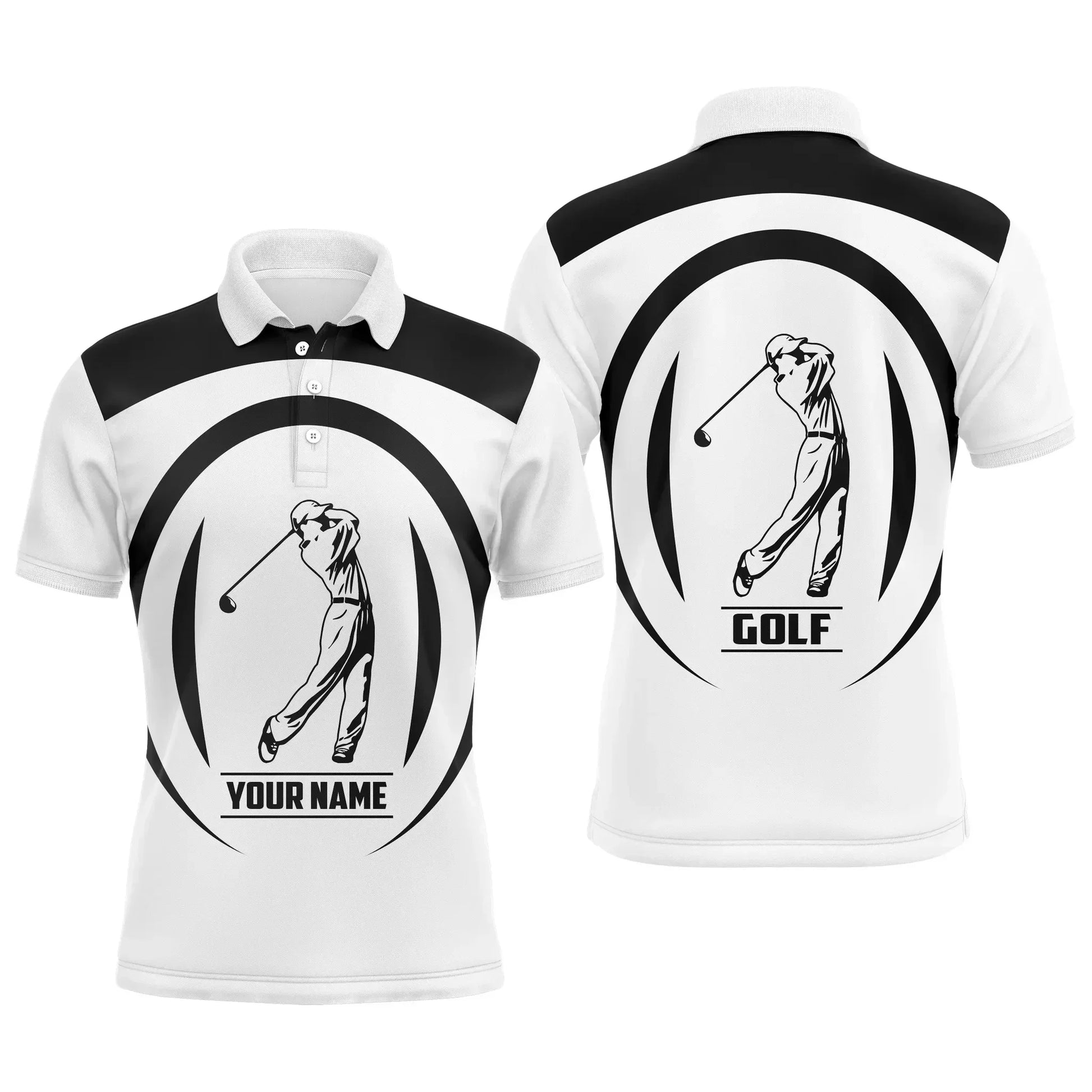 Golf Men Polo Shirt - Black And White Golfer Custom Name Apparel - Personalized Gift For Golf Lover, Team - Amzanimalsgift
