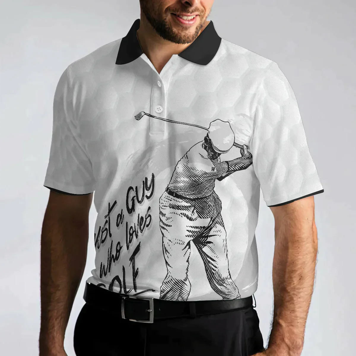 Golf Men Polo Shirt, Black And White Golfing, Just A Guy Who Loves Golf Shirt For Male, Basic Golf Shirt Design For Golfers, Golf Lovers - Amzanimalsgift