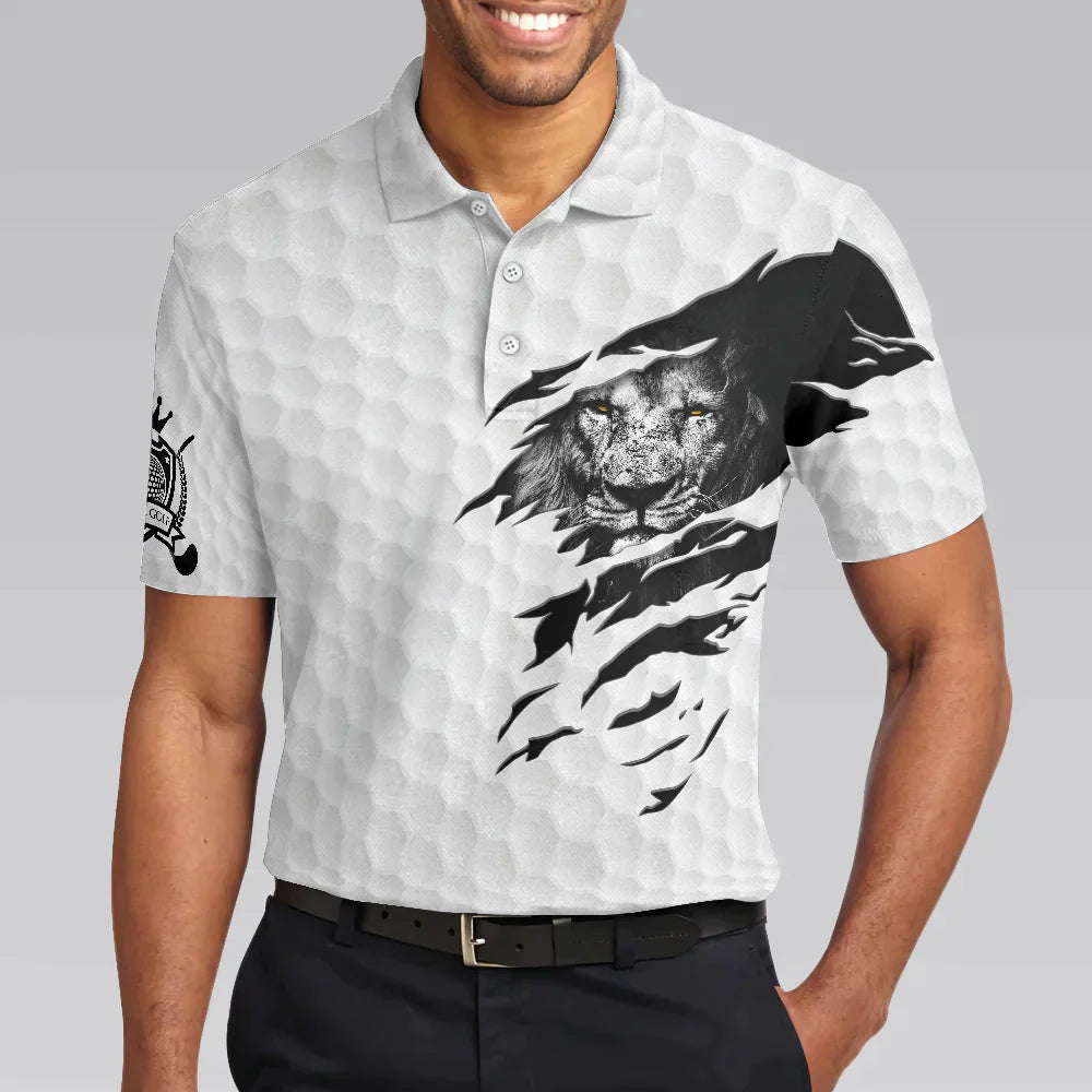 Golf Men Polo Shirt, Black And White Lion King Sketching, King Of Swings Lion Golfing Polo Shirt, Best Golf Shirt For Men, Golfers, Golf Lovers - Amzanimalsgift