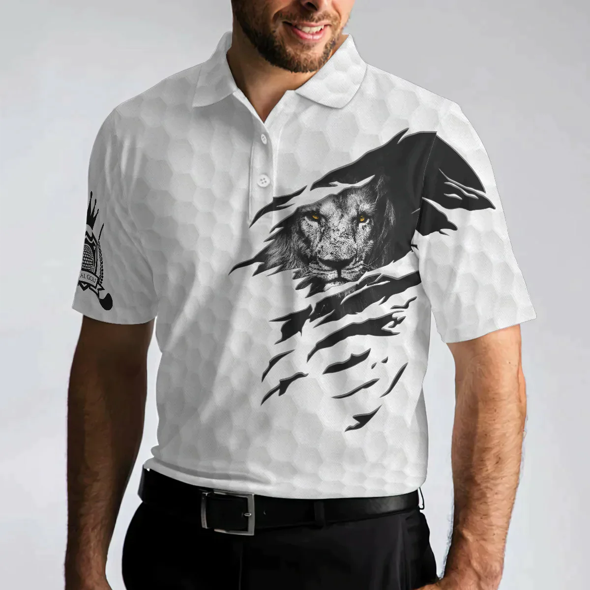 Golf Men Polo Shirt, Black And White Lion King Sketching, King Of Swings Lion Golfing Polo Shirt, Best Golf Shirt For Men, Golfers, Golf Lovers - Amzanimalsgift