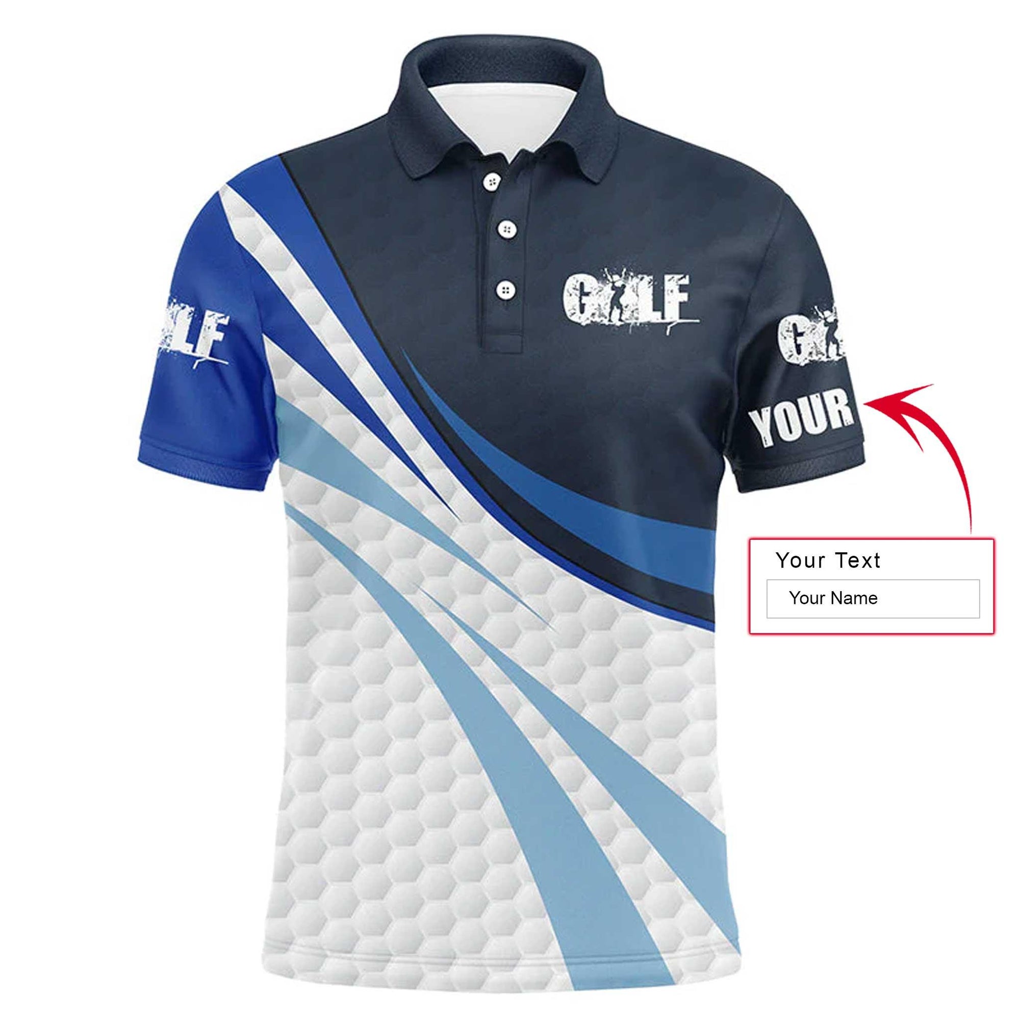 Golf Men Polo Shirt - Blue And White Golf Balls Custom Name Apparel Men Polo Shirt - Personalized Gift For Golf Lover, Team, Golfer - Amzanimalsgift