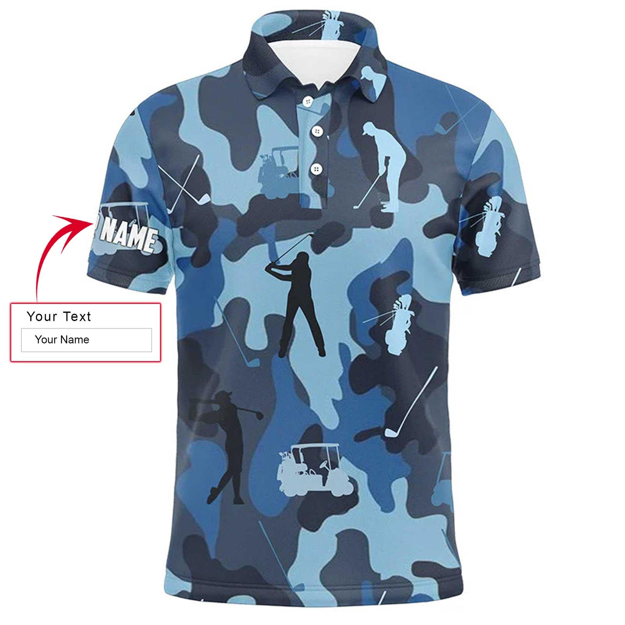 Golf Men Polo Shirt - Blue Camo Custom Name Apparel Men Polo Shirt - Personalized Gift For Golf Lover, Team, Golfers - Amzanimalsgift