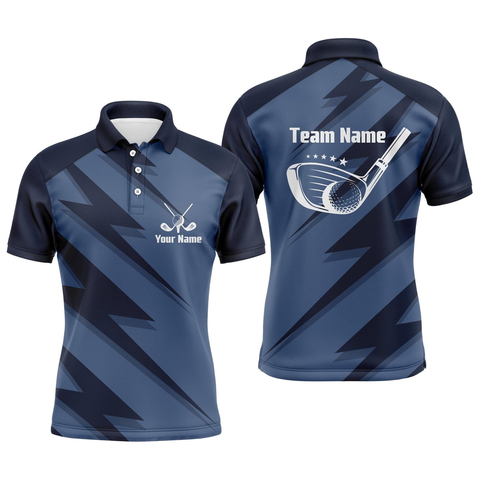 Golf Men Polo Shirt - Blue Lightning Custom Name And Team Name Golfing Apparel - Personalized Sports Gift For Golf Lover, Male, Husband, Boyfriend - Amzanimalsgift