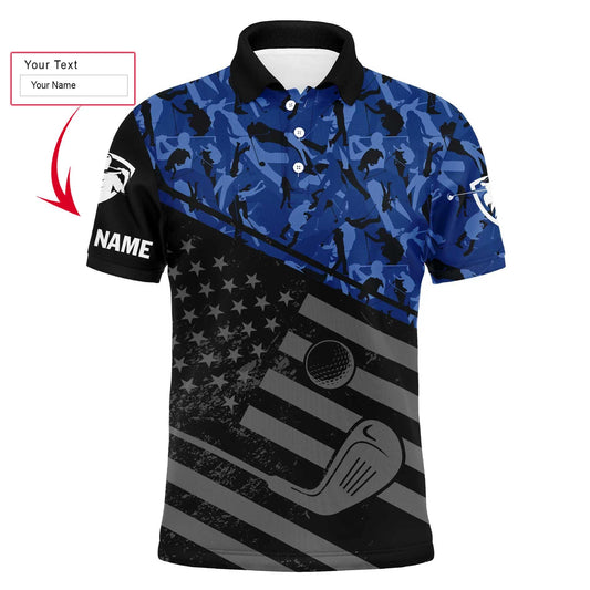 Golf Men Polo Shirt, Camo Polo Custom Name, Black American Flag Patriotic Apparel - Personalized Sports Gift For Men, Husband, Boyfriend, Golf Lovers - Amzanimalsgift