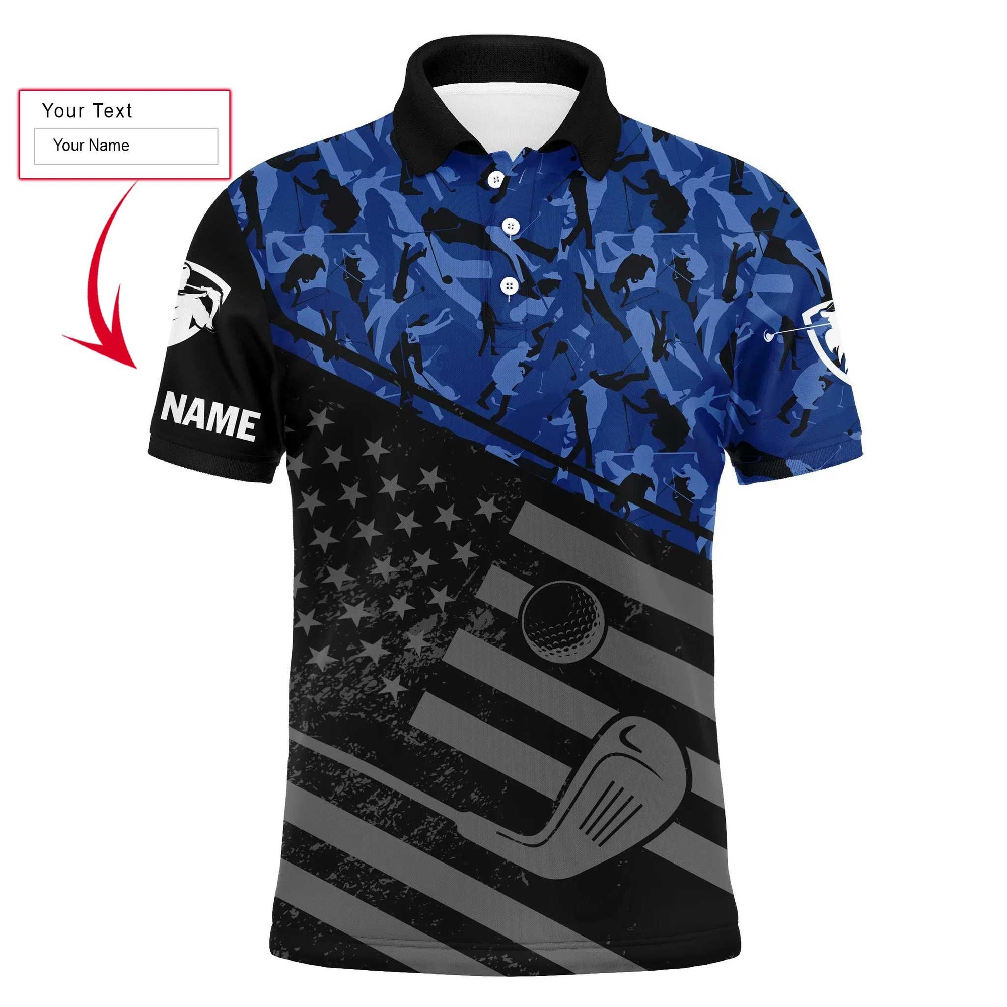 Golf Men Polo Shirt, Camo Polo Custom Name, Black American Flag Patriotic Apparel - Personalized Sports Gift For Men, Husband, Boyfriend, Golf Lovers - Amzanimalsgift