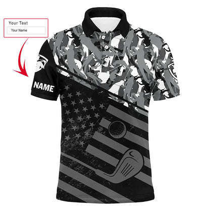 Golf Men Polo Shirt, Camo Polo Custom Name, Black American Flag Patriotic Apparel - Personalized Sports Gift For Men, Husband, Boyfriend, Golf Lovers - Amzanimalsgift