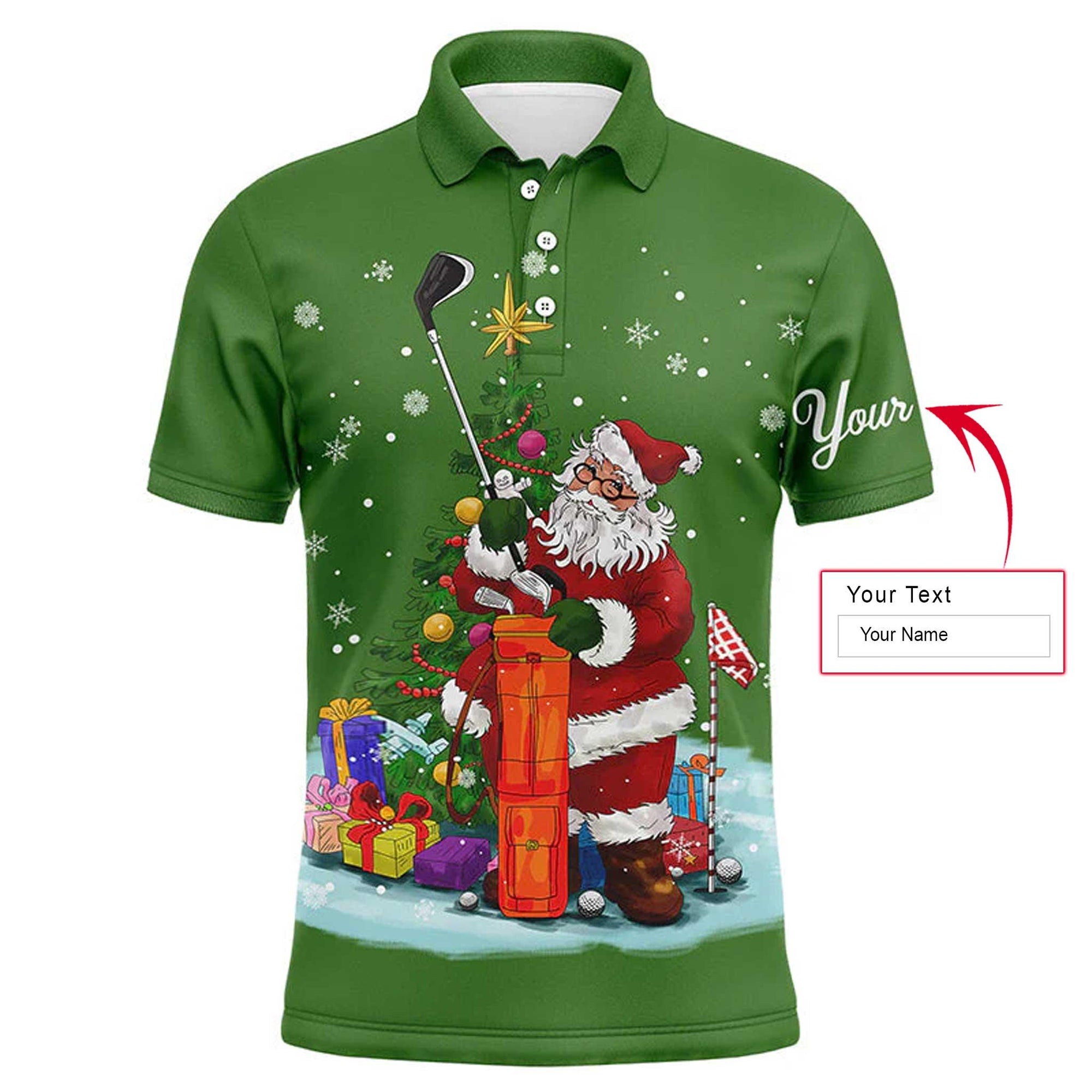 Golf Men Polo Shirt - Christmas Custom Name, Santa Golfer Apparel - Personalized Gift For Golf Lover, Men, Husband, Boyfriend, Team - Amzanimalsgift