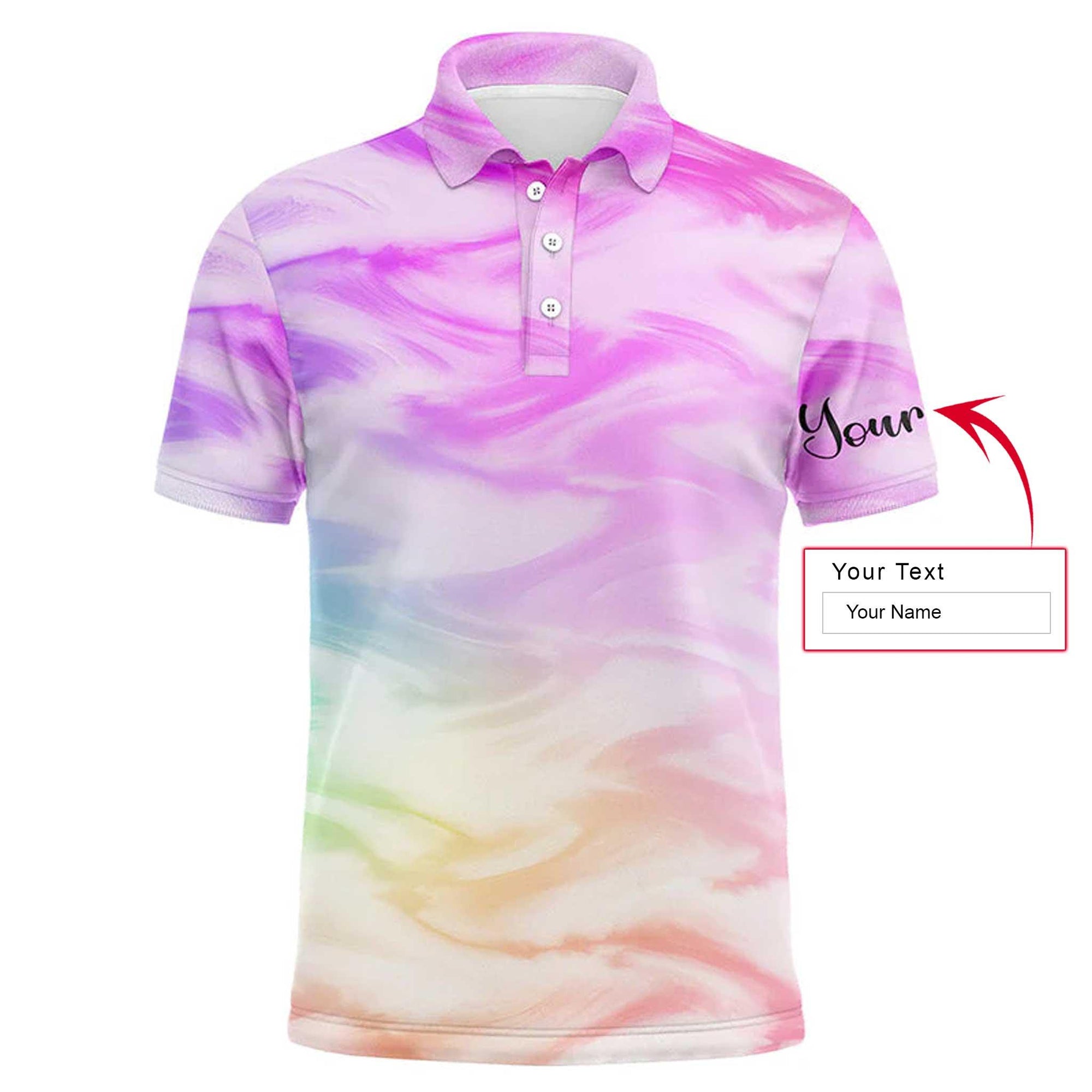 Golf Men Polo Shirt - Colorful Watercolor Paint Pattern Custom Name Apparel - Personalized Gift For Golf Lover, Team, Male Players, Golfer - Amzanimalsgift