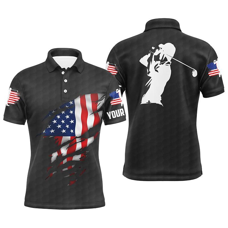Golf Men Polo Shirt - Custom Name American Flag Apparel - Personalized Gift For Golf Lover, Men, Husband, Team, Patriotic, 4th July, Independent Day - Amzanimalsgift