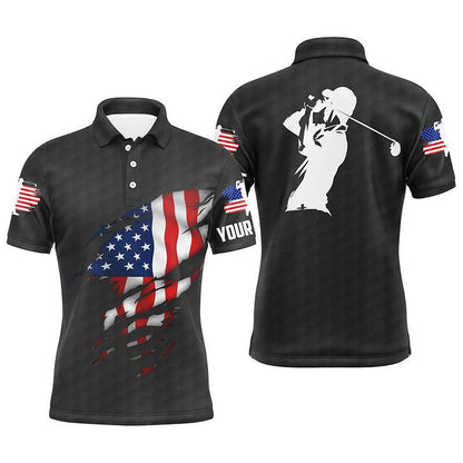 Golf Men Polo Shirt - Custom Name American Flag Apparel - Personalized Gift For Golf Lover, Men, Husband, Team, Patriotic, 4th July, Independent Day - Amzanimalsgift