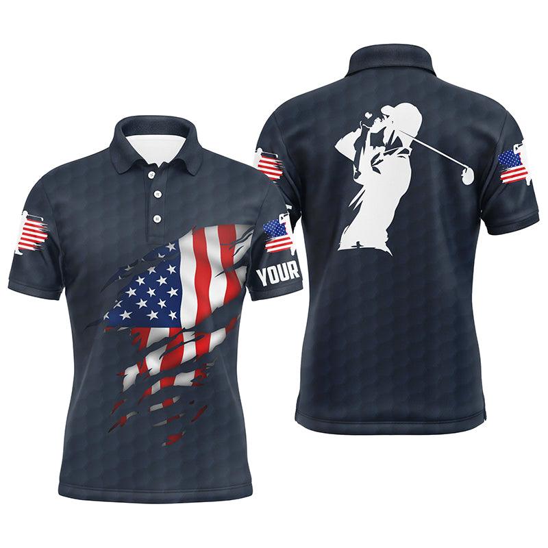 Golf Men Polo Shirt - Custom Name American Flag Apparel - Personalized Gift For Golf Lover, Men, Husband, Team, Patriotic, 4th July, Independent Day - Amzanimalsgift
