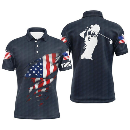 Golf Men Polo Shirt - Custom Name American Flag Apparel - Personalized Gift For Golf Lover, Men, Husband, Team, Patriotic, 4th July, Independent Day - Amzanimalsgift
