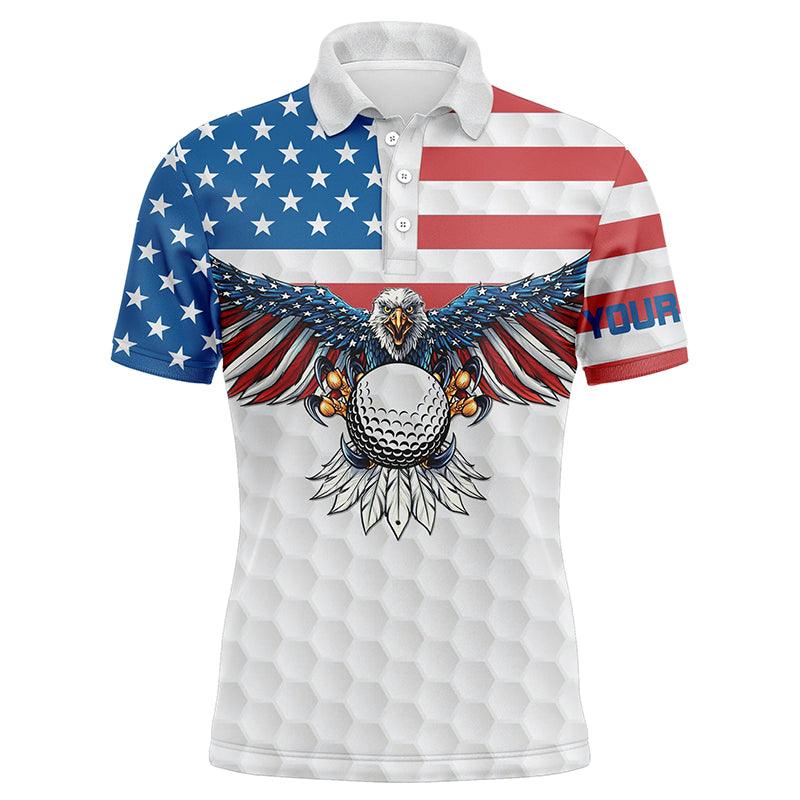 Golf Men Polo Shirt - Custom Name American Flag Eagle Golf Ball Apparel - Personalized Gift For Golf Lover, Team, Golfers, Patriotic, 4th July - Amzanimalsgift