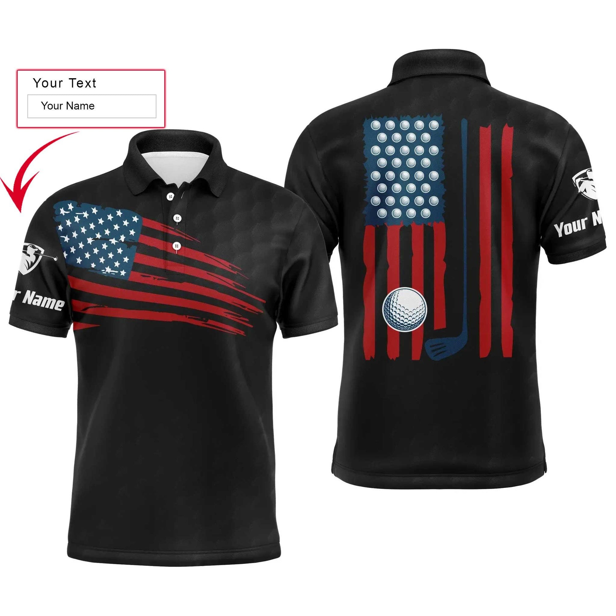 Golf Men Polo Shirt - Custom Name American Flag Multicolor Apparel - Personalized Gift For Golf Lover, Team, Husband, Boyfriend, 4th July, Patriotic - Amzanimalsgift