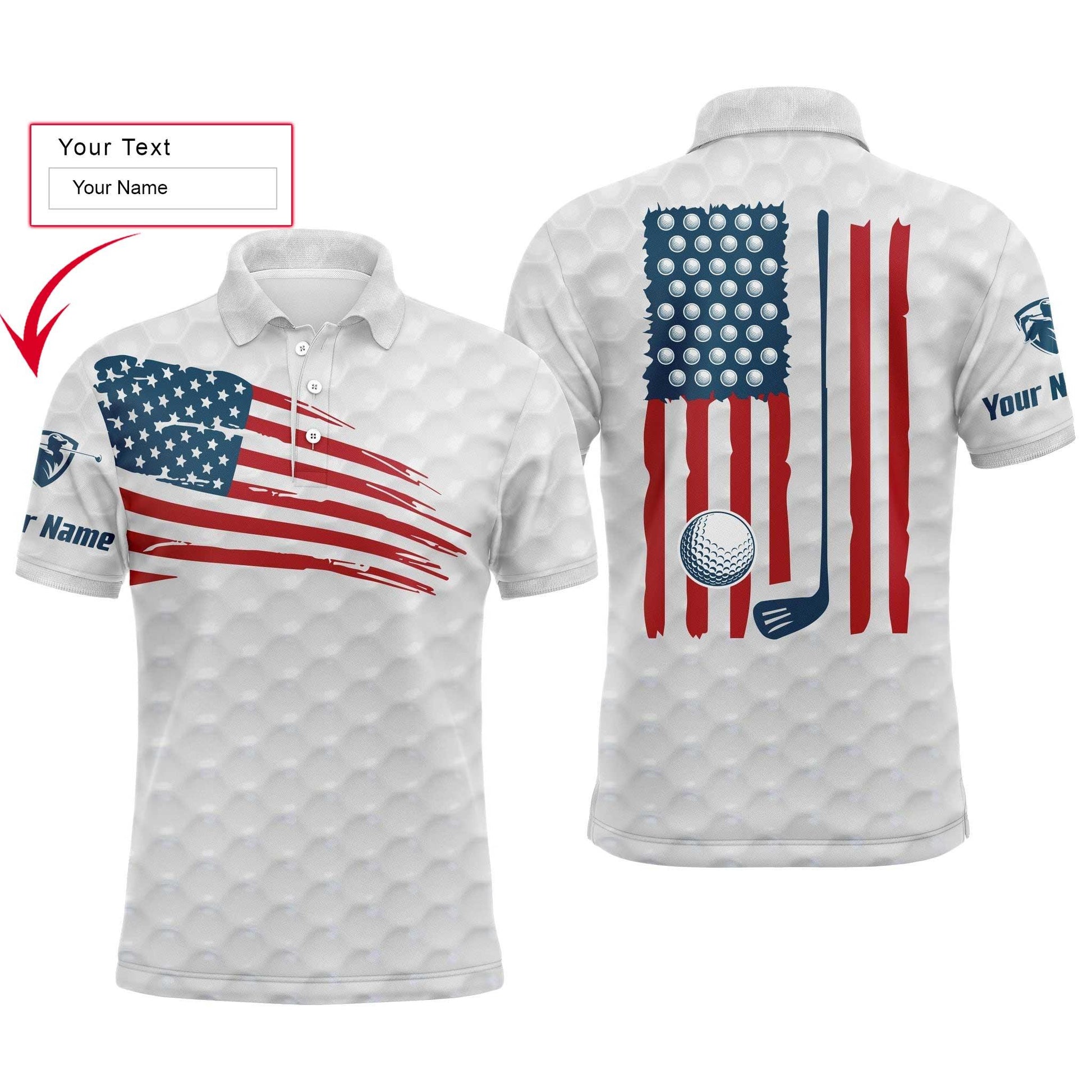 Golf Men Polo Shirt - Custom Name American Flag Multicolor Apparel - Personalized Gift For Golf Lover, Team, Husband, Boyfriend, 4th July, Patriotic - Amzanimalsgift