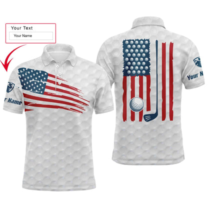 Golf Men Polo Shirt - Custom Name American Flag Multicolor Apparel - Personalized Gift For Golf Lover, Team, Husband, Boyfriend, 4th July, Patriotic - Amzanimalsgift