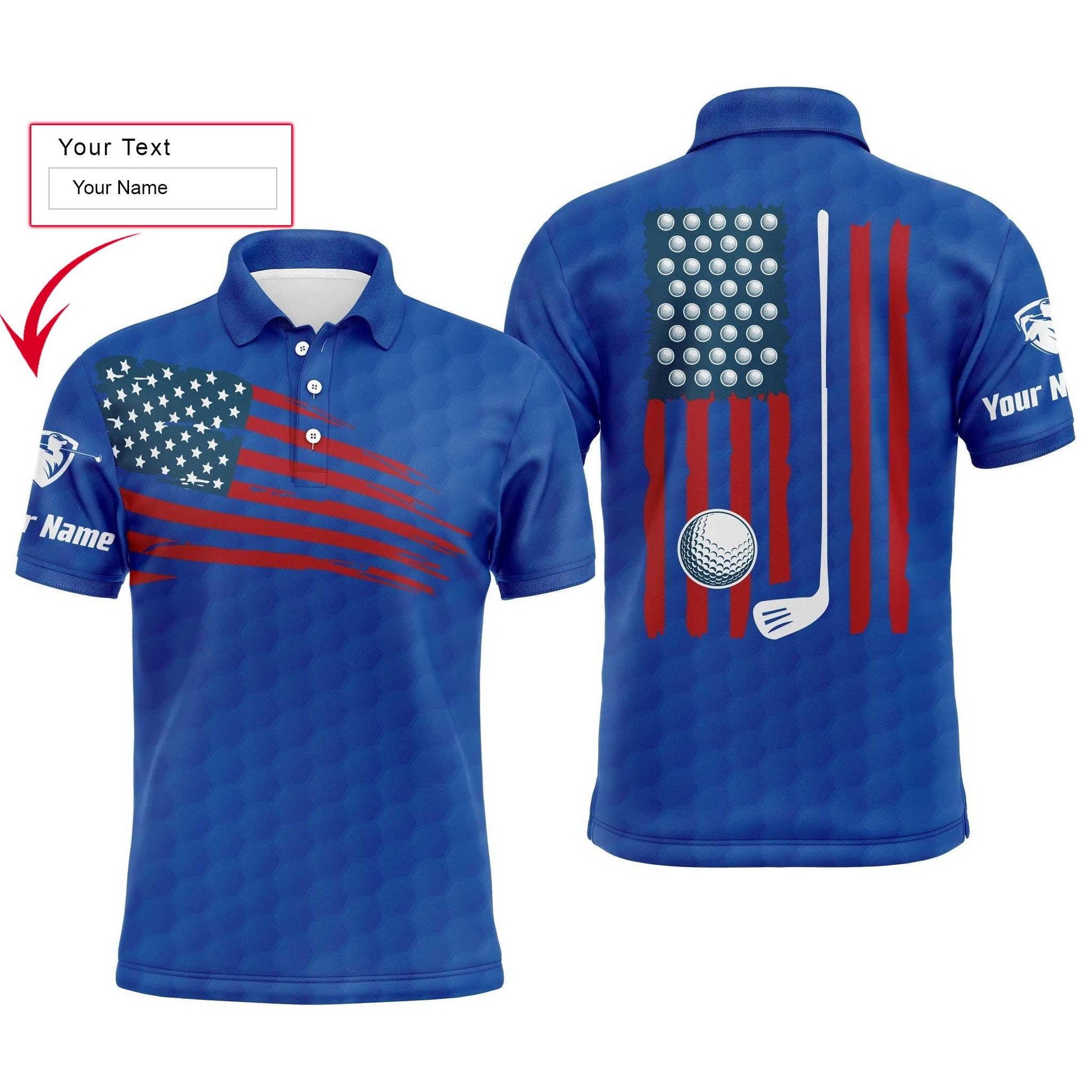 Golf Men Polo Shirt - Custom Name American Flag Multicolor Apparel - Personalized Gift For Golf Lover, Team, Husband, Boyfriend, 4th July, Patriotic - Amzanimalsgift