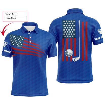 Golf Men Polo Shirt - Custom Name American Flag Multicolor Apparel - Personalized Gift For Golf Lover, Team, Husband, Boyfriend, 4th July, Patriotic - Amzanimalsgift