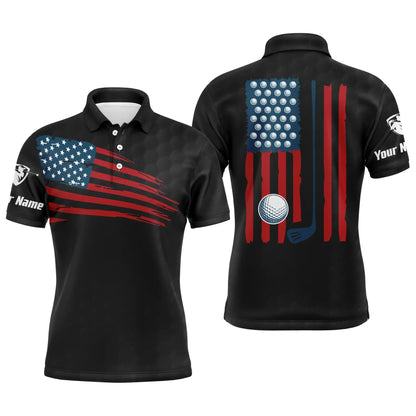 Golf Men Polo Shirt - Custom Name American Flag Multicolor Apparel - Personalized Gift For Golf Lover, Team, Husband, Boyfriend, 4th July, Patriotic - Amzanimalsgift