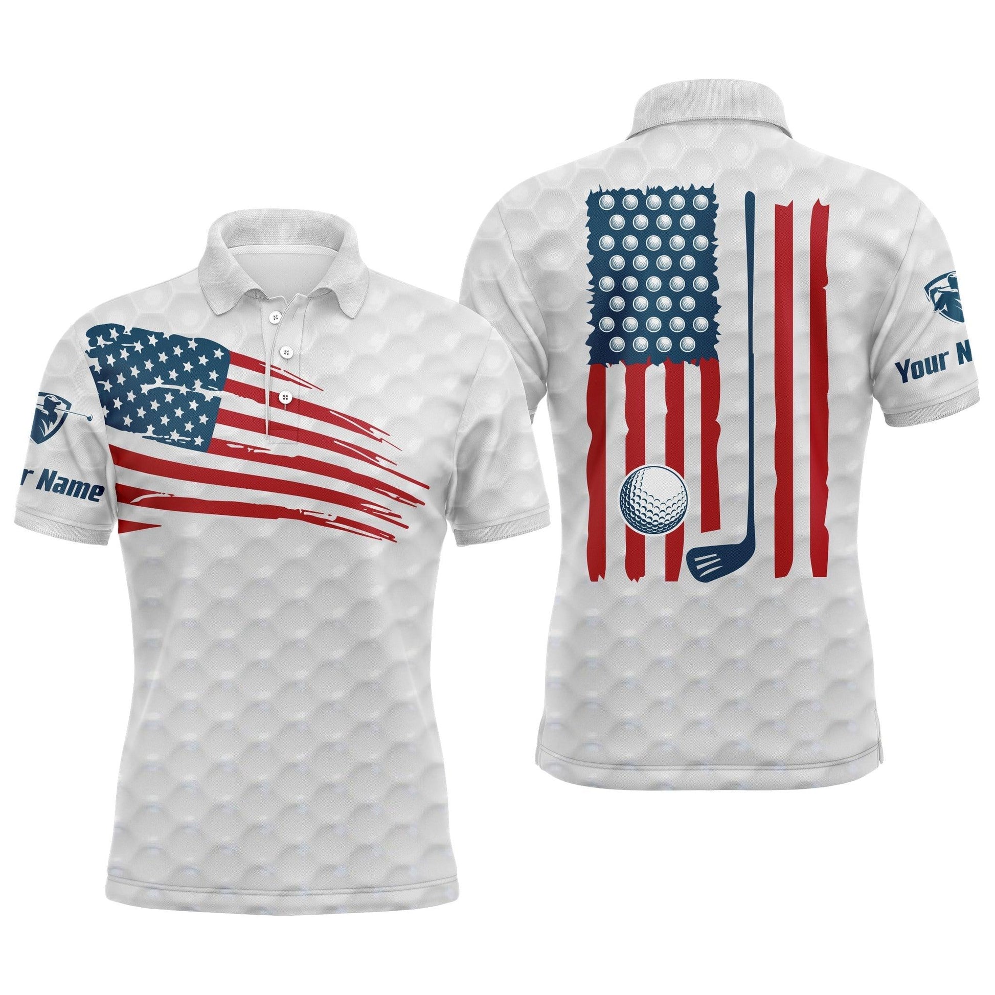 Golf Men Polo Shirt - Custom Name American Flag Multicolor Apparel - Personalized Gift For Golf Lover, Team, Husband, Boyfriend, 4th July, Patriotic - Amzanimalsgift