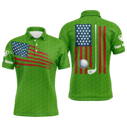 Golf Men Polo Shirt - Custom Name American Flag Multicolor Apparel - Personalized Gift For Golf Lover, Team, Husband, Boyfriend, 4th July, Patriotic - Amzanimalsgift