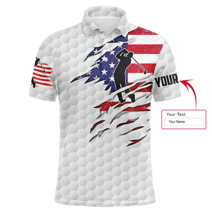 Golf Men Polo Shirt - Custom Name American Flag Patriot White Golf Balls Apparel - Personalized Sports Gift For Golf Lover, Male, Husband, Boyfriend - Amzanimalsgift