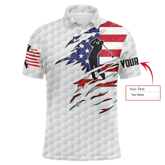 Golf Men Polo Shirt - Custom Name American Flag Patriot White Golf Balls Apparel - Personalized Sports Gift For Golf Lover, Male, Husband, Boyfriend - Amzanimalsgift