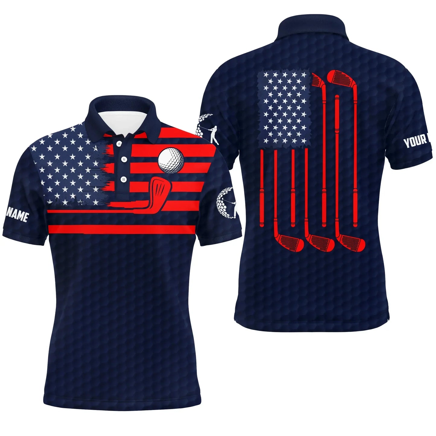Golf Men Polo Shirt - Custom Name American Flag Patriotic Apparel - Personalized Sports Gift For Golf Lover, Male, Husband, Boyfriend - Amzanimalsgift