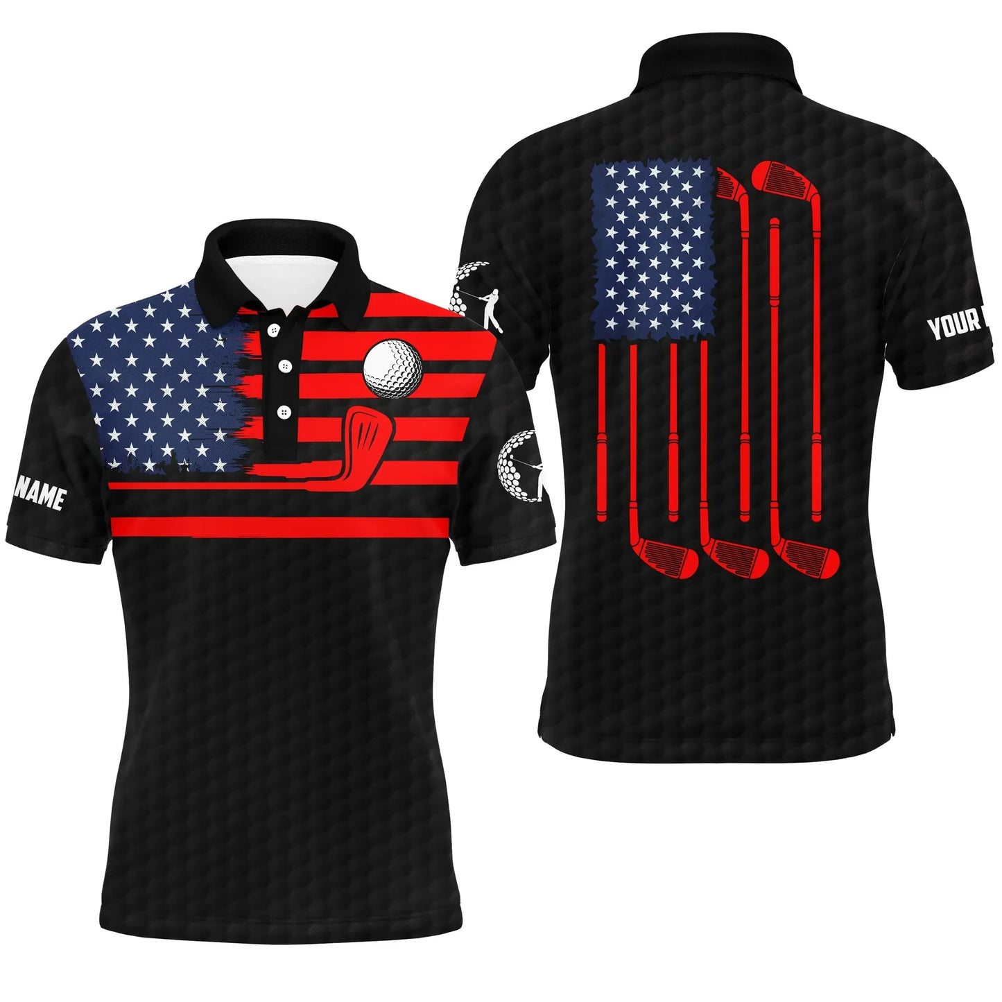 Golf Men Polo Shirt - Custom Name American Flag Patriotic Apparel - Personalized Sports Gift For Golf Lover, Male, Husband, Boyfriend - Amzanimalsgift