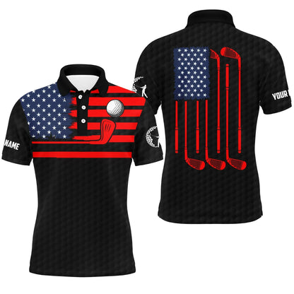 Golf Men Polo Shirt - Custom Name American Flag Patriotic Apparel - Personalized Sports Gift For Golf Lover, Male, Husband, Boyfriend - Amzanimalsgift