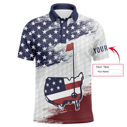 Golf Men Polo Shirt - Custom Name American Flag Sasquatch Playing Apparel - Personalized Gift For Golf Lover, Team, Patriotic, 4th July - Amzanimalsgift