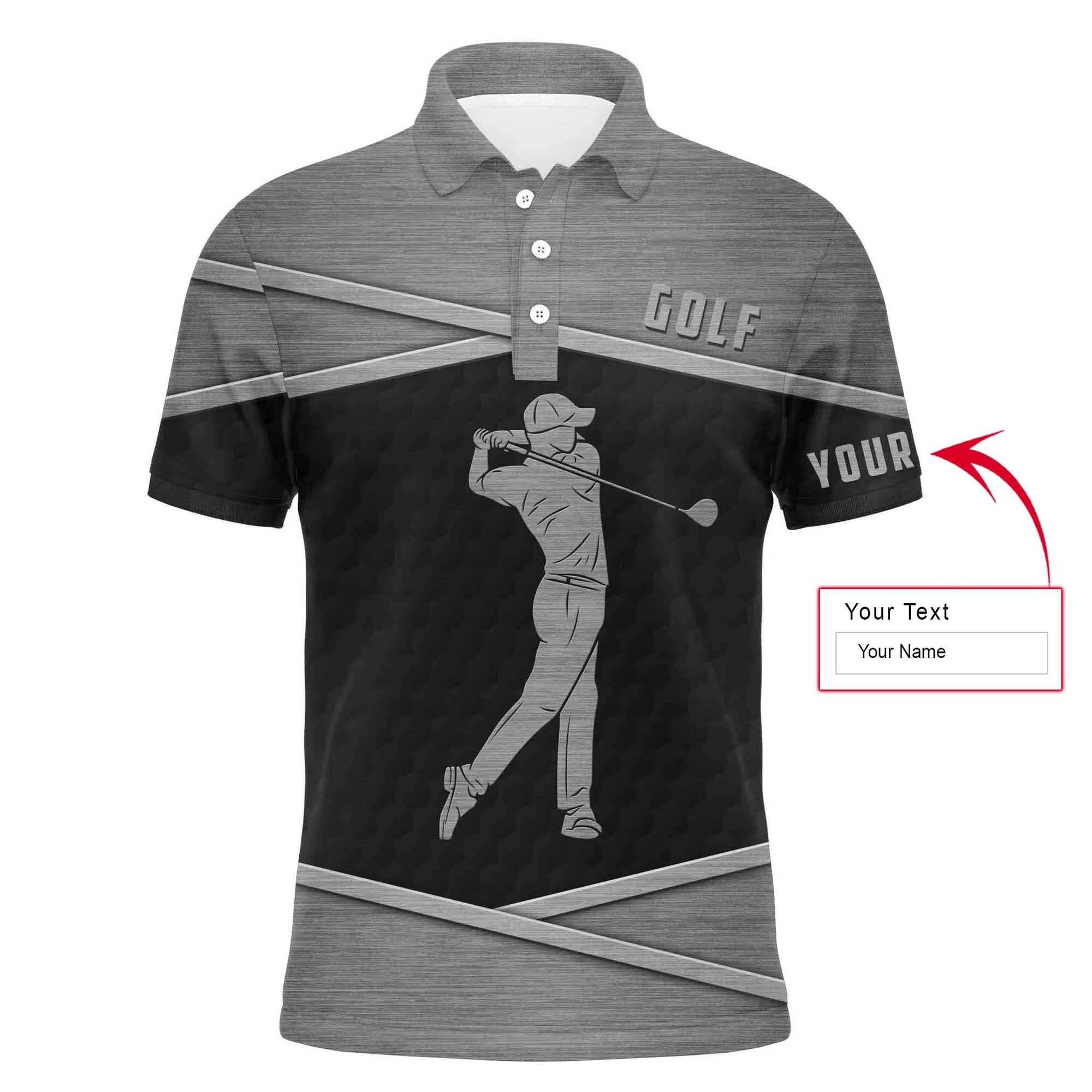 Golf Men Polo Shirt - Custom Name Black And Gray Apparel Men Polo Shirt - Personalized Gift For Golf Lover, Men, Husband, Team, Boyfriend - Amzanimalsgift