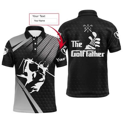 Golf Men Polo Shirt - Custom Name Black Apparel, The Golf Father Men Polo Shirt - Personalized Gift For Golf Lover, Men, Husband, Team, Boyfriend - Amzanimalsgift