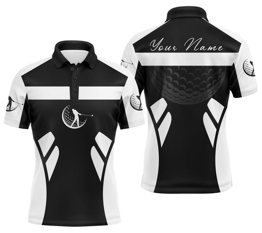 Golf Men Polo Shirt - Custom Name Black White Apparel Men Polo Shirt - Personalized Gift For Golf Lover, Male, Husband, Team, Best Father's day - Amzanimalsgift