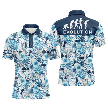 Golf Men Polo Shirt - Custom Name Blue Tropical Plant Pattern Apparel - Personalized Gift For Golf Lover, Team, Husband, Boyfriend, Men - Evolution - Amzanimalsgift