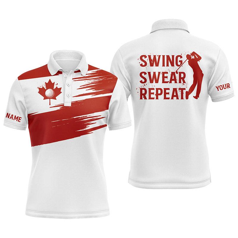 Golf Men Polo Shirt - Custom Name Canada Flag Apparel, Swing Swear Repeat Men Polo Shirt - Personalized Gift For Golf Lover, Men, Team, Husband, Boyfriend - Amzanimalsgift