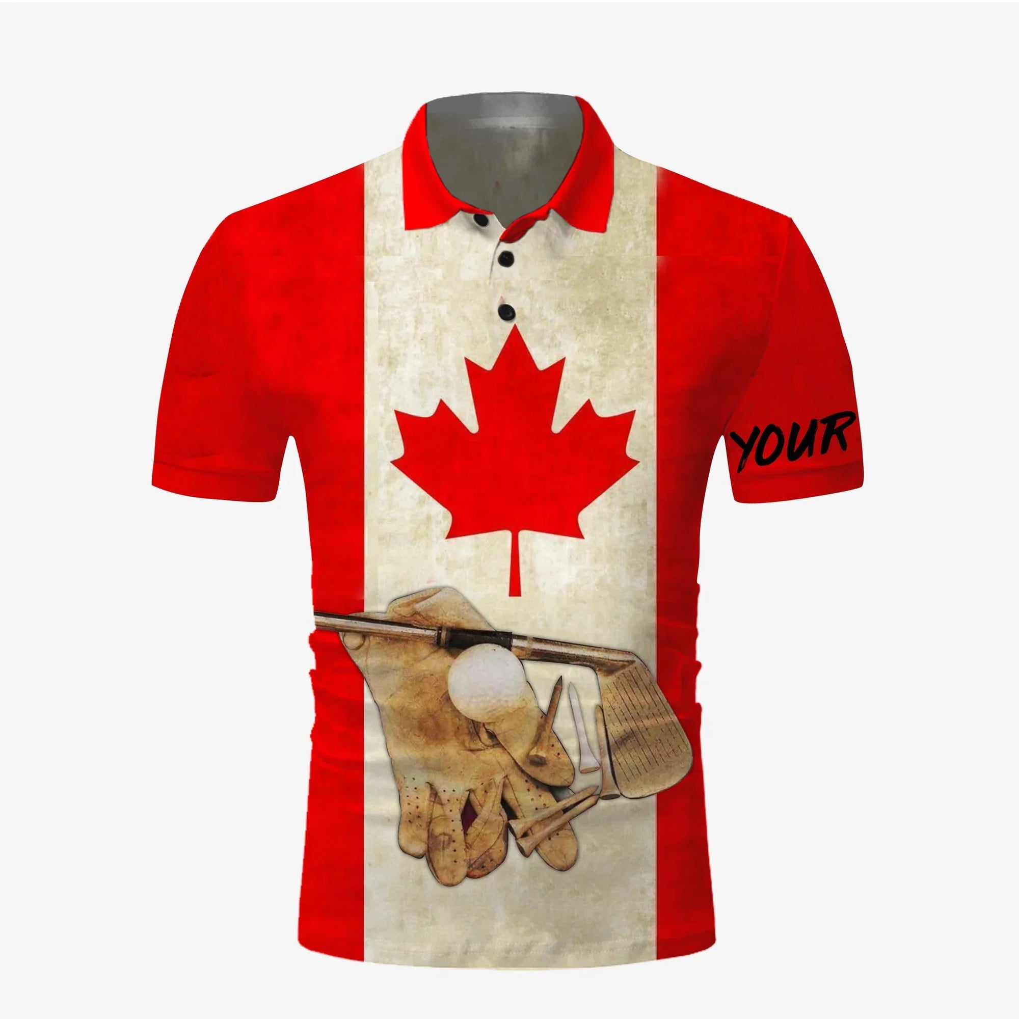 Golf Men Polo Shirt - Custom Name Canadian Flag Vintage Apparel - Personalized Sports Gift For Golf Lover, Male, Husband, Boyfriend - Amzanimalsgift