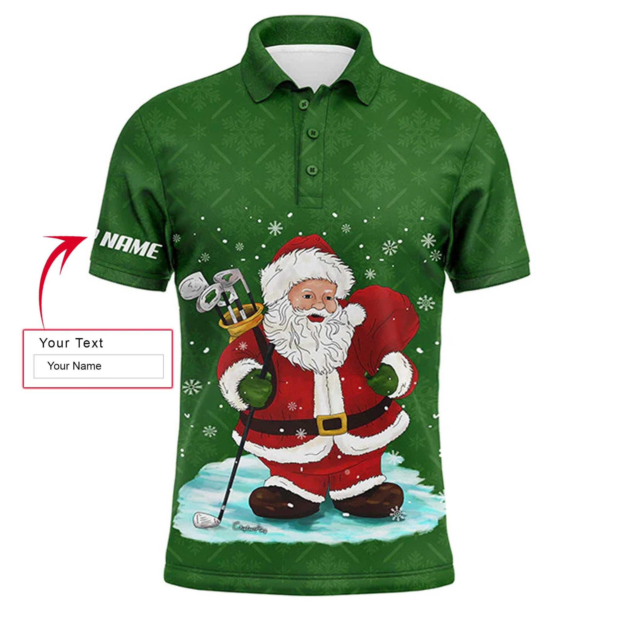 Golf Men Polo Shirt - Custom Name Christmas Green Pattern Santa Golfer Apparel - Personalized Gift For Golf Lover, Team, Husband, Boyfriend - Amzanimalsgift