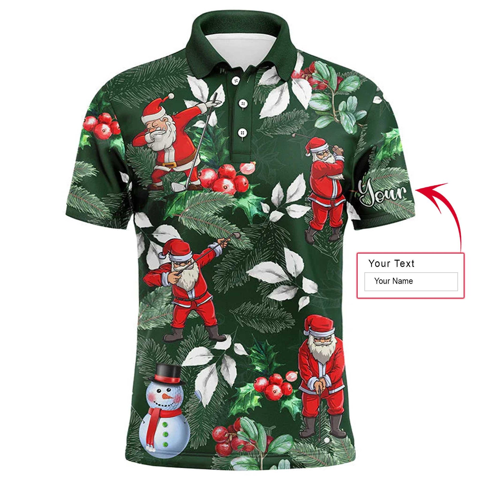 Golf Men Polo Shirt - Custom Name Funny Christmas, Santa Golfer Apparel - Personalized Gift For Golf Lover, Male, Husband, Boyfriend - Amzanimalsgift