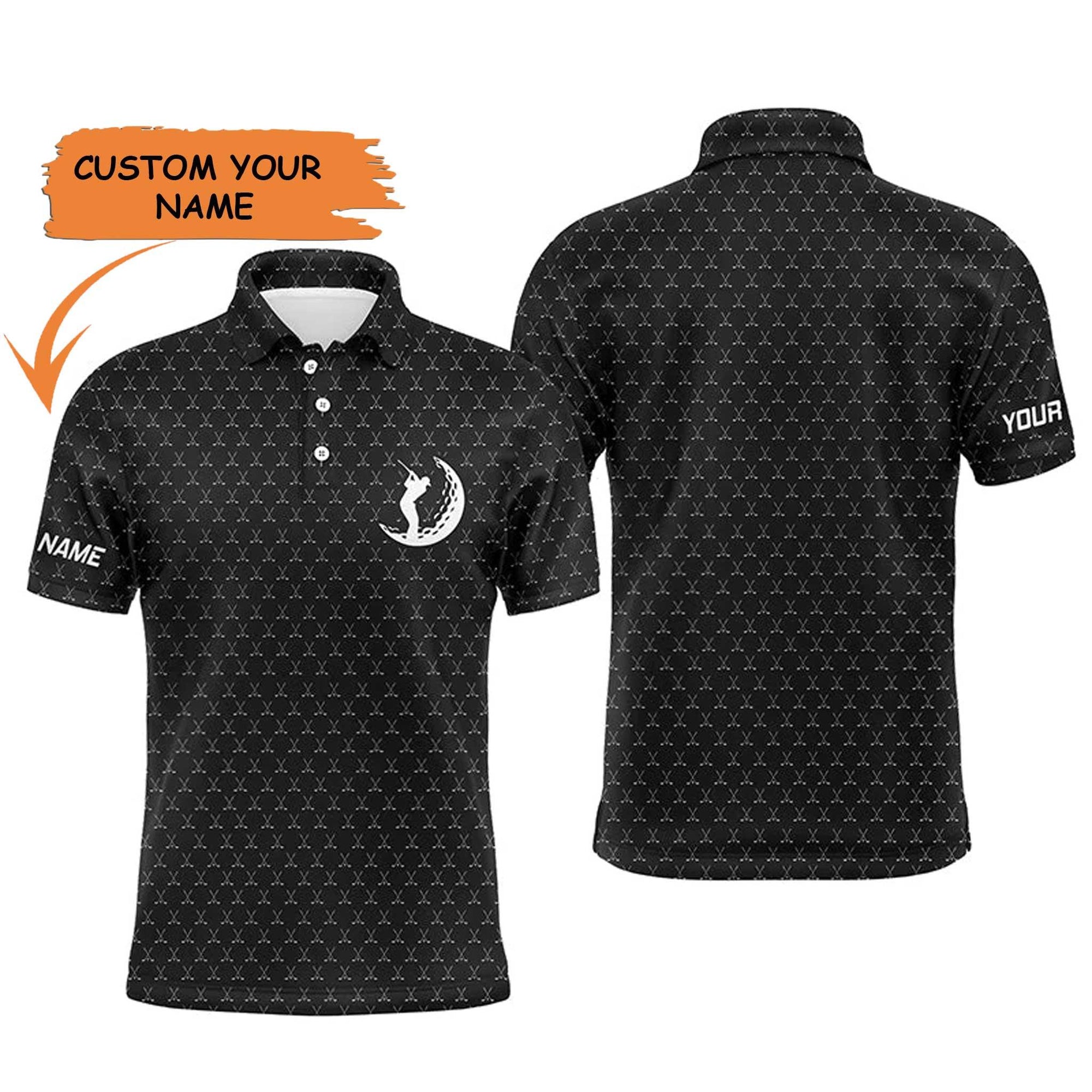 Golf Men Polo Shirt - Custom Name Funny Golf Clubs Pattern Apparel Men Polo Shirt - Personalized Gift For Golf Lover, Team, Golfers, Husband, Boyfriend - Amzanimalsgift