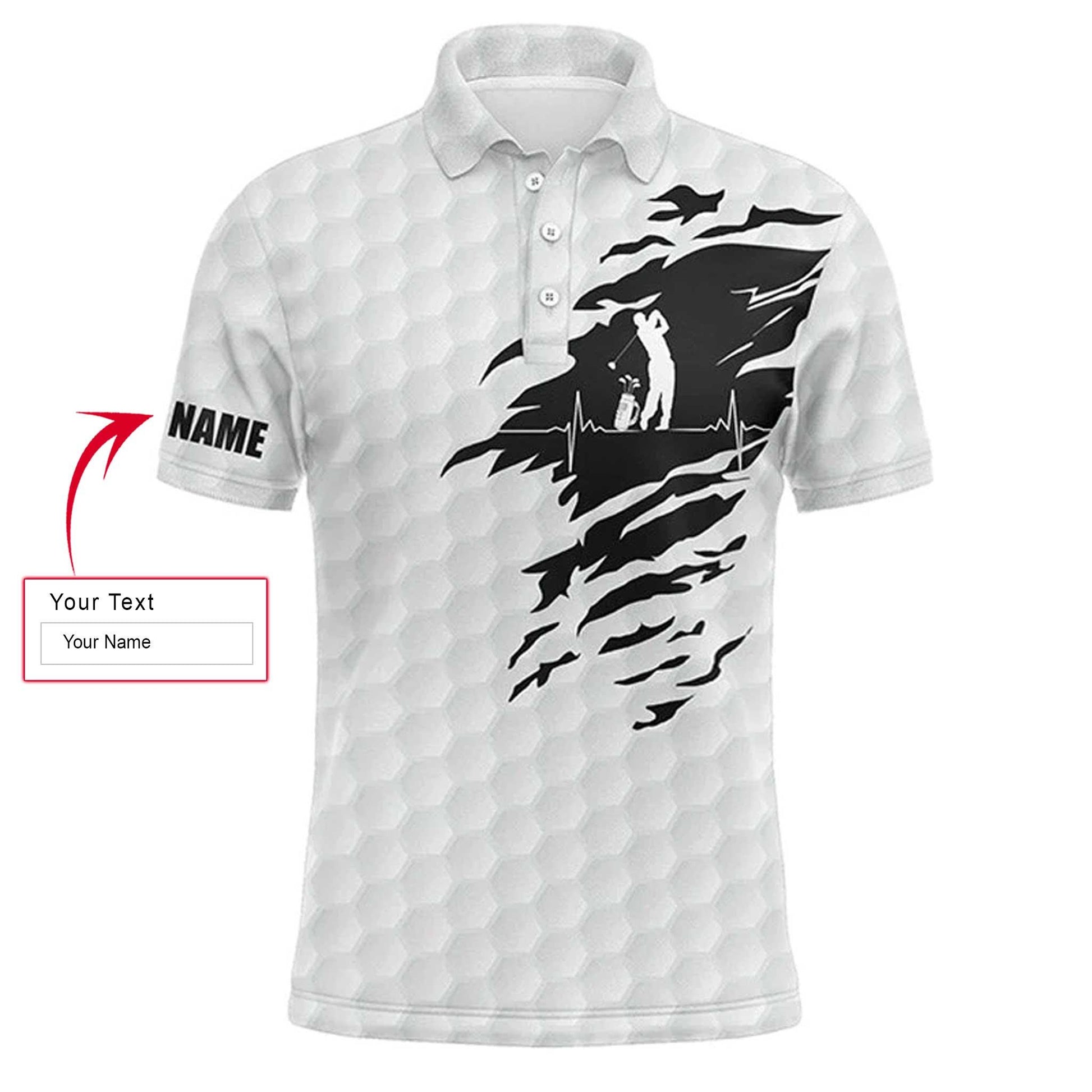 Golf Men Polo Shirt - Custom Name Golf Ball Pattern White Apparel Men Polo Shirt - Personalized Gift For Golf Lover, Men, Husband, Boyfriend, Team - Amzanimalsgift