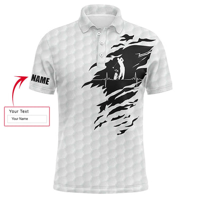 Golf Men Polo Shirt - Custom Name Golf Ball Pattern White Apparel Men Polo Shirt - Personalized Gift For Golf Lover, Men, Husband, Boyfriend, Team - Amzanimalsgift