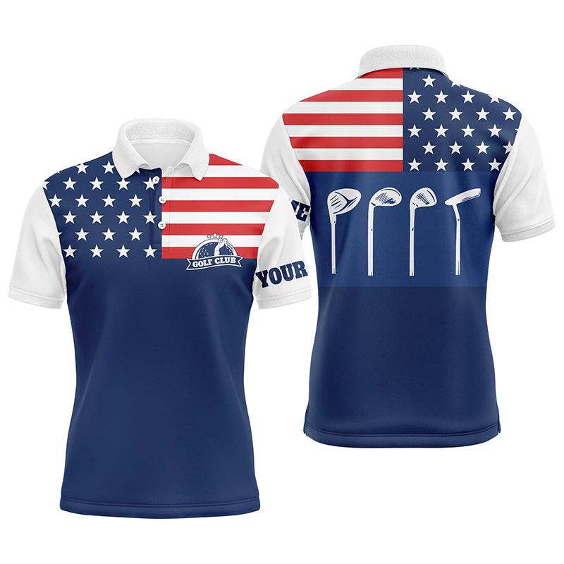 Golf Men Polo Shirt - Custom Name Golf Club American Flag Patriot Blue Apparel - Personalized Gift For Golf Lover, Male, Husband, Team Golf - Amzanimalsgift