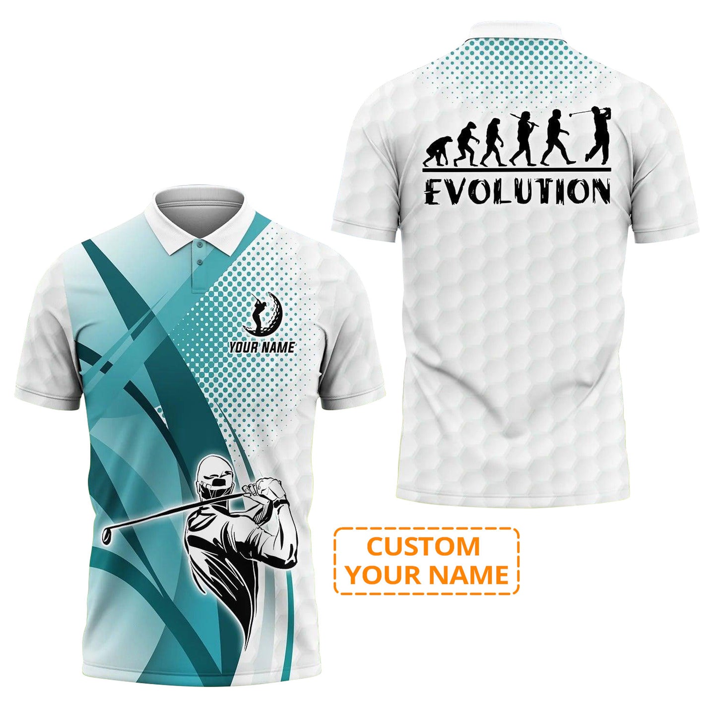 Golf Men Polo Shirt Custom Name - Golfing Evolution Blue Pattern Personalized Polo Shirt For Men - Gift For Golfers, Friend, Family