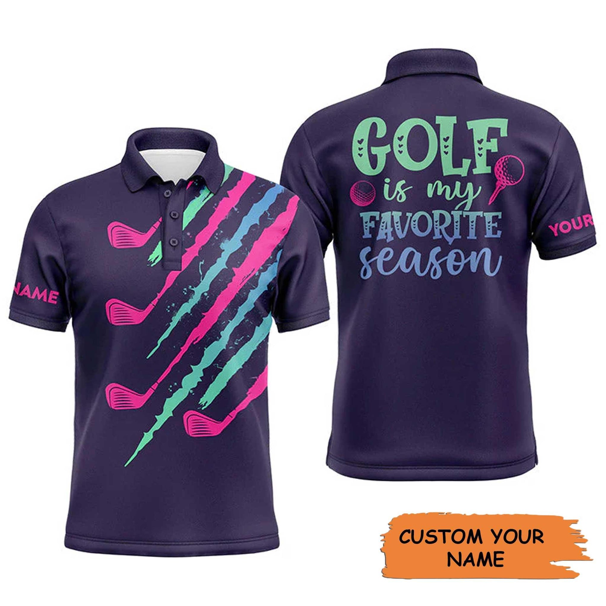Golf Men Polo Shirt - Custom Name Golfing Purple Gradient Apparel, Golf Is My Favorite Season Men Polo Shirt, Perfect Polo Shirt For Men, Golfers - Amzanimalsgift