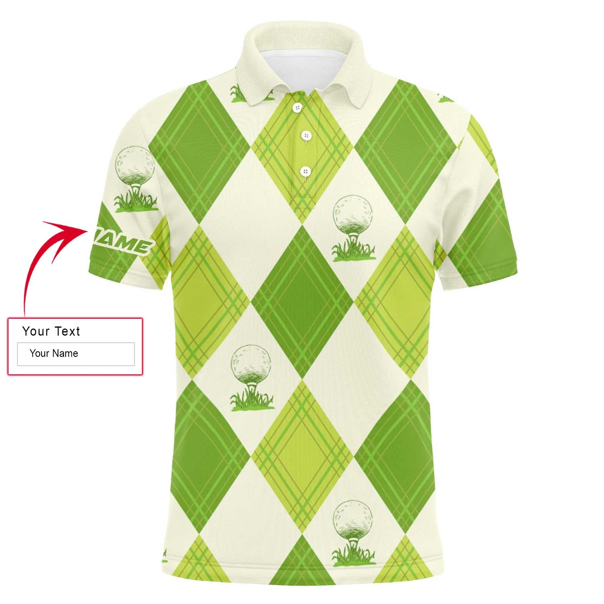 Golf Men Polo Shirt - Custom Name Green Argyle Pattern Apparel - Personalized Gift For Golf Lover, Male, Husband, Team Golf, Boyfriend, Golf Up - Amzanimalsgift